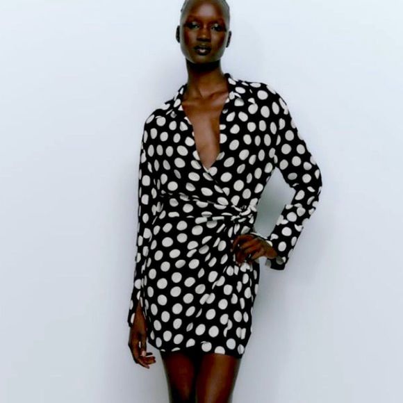 ZARA Dot Shirt Wrap Dress - Picture 3 of 9